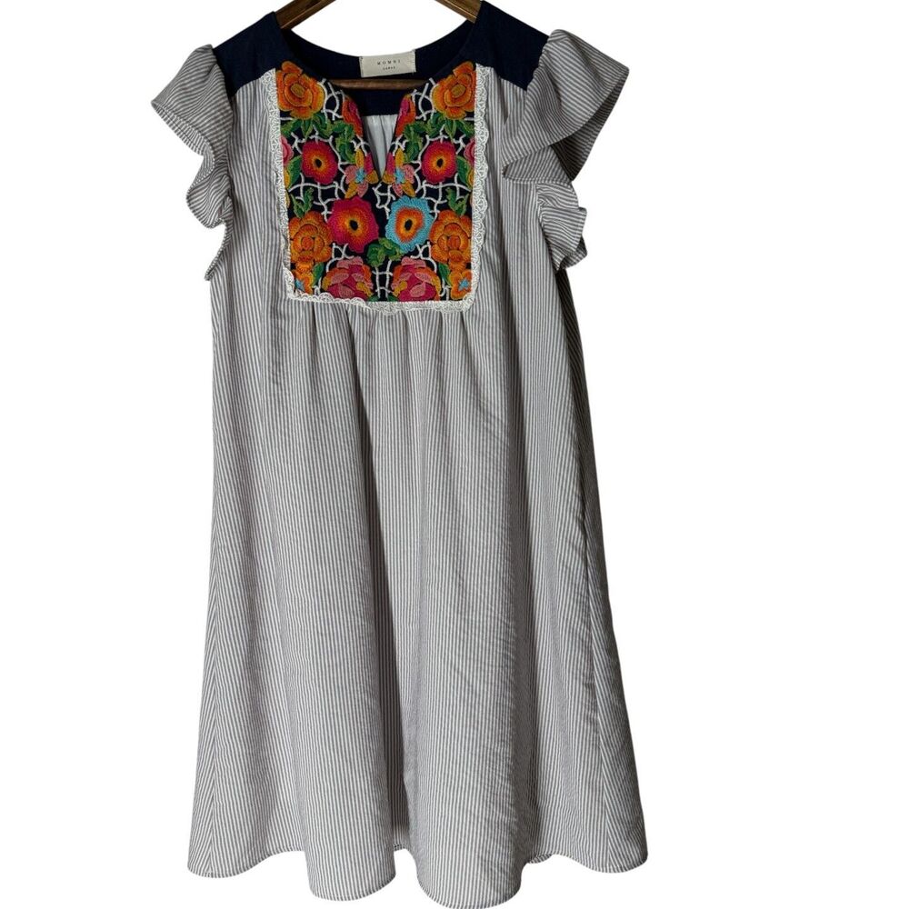 Momni Floral Embroidered Midi Dress Womens Sz L Boho Feminine Coastal
